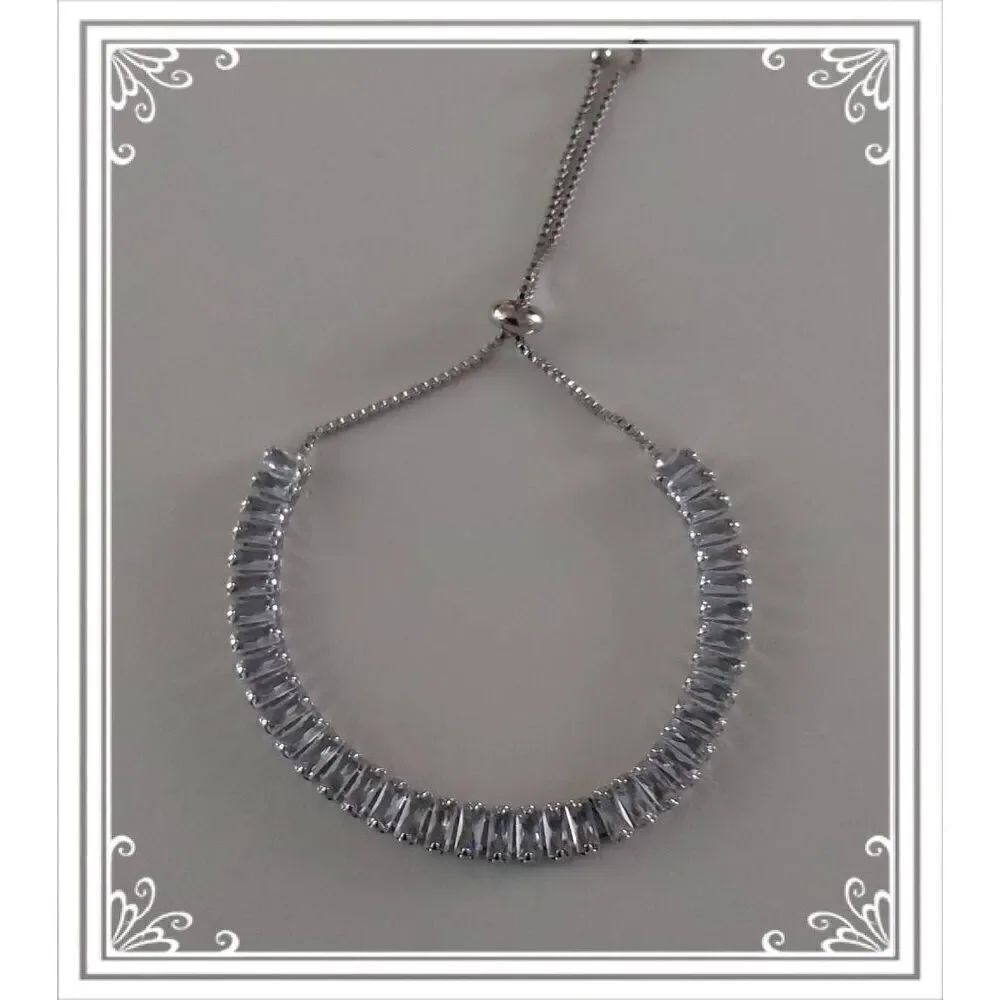 Gorgeous 10 Ct. Baguette Cut Sim Diamond Bolo Tennis Bracelet~18KWGP~New